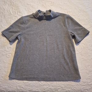 Halogen Women’s Gray Short Sleeve Ribbed Mock Neck Top Size L Rayon Blend